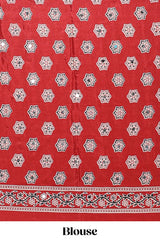 Borderless red floral design georgette saree with printed pallu and matching blouse