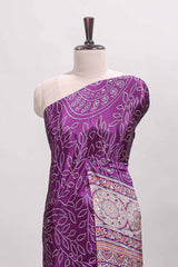 Borderless violet floral design georgette saree with printed pallu and matching blouse