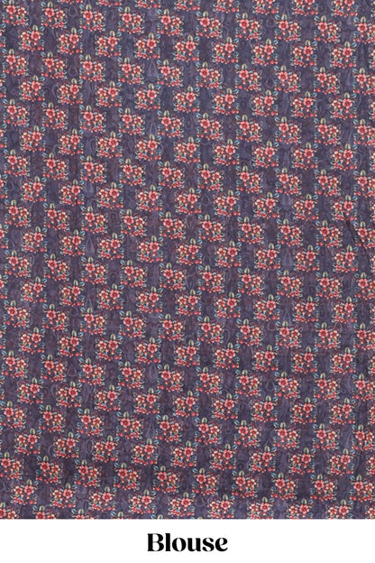 Borderless Grey digital floral design georgette saree with matching printed blouse