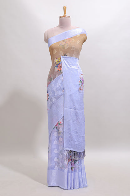 Sandal floral design georgette saree with contrast zari border and blouse