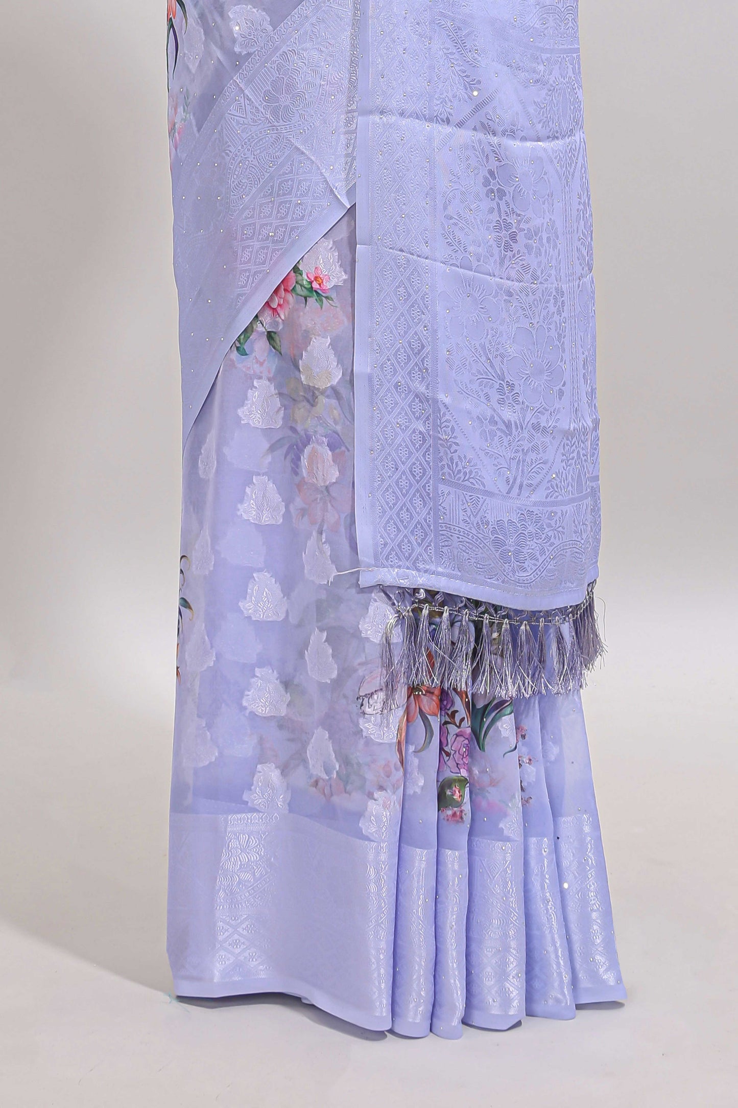 Sandal floral design georgette saree with contrast zari border and blouse