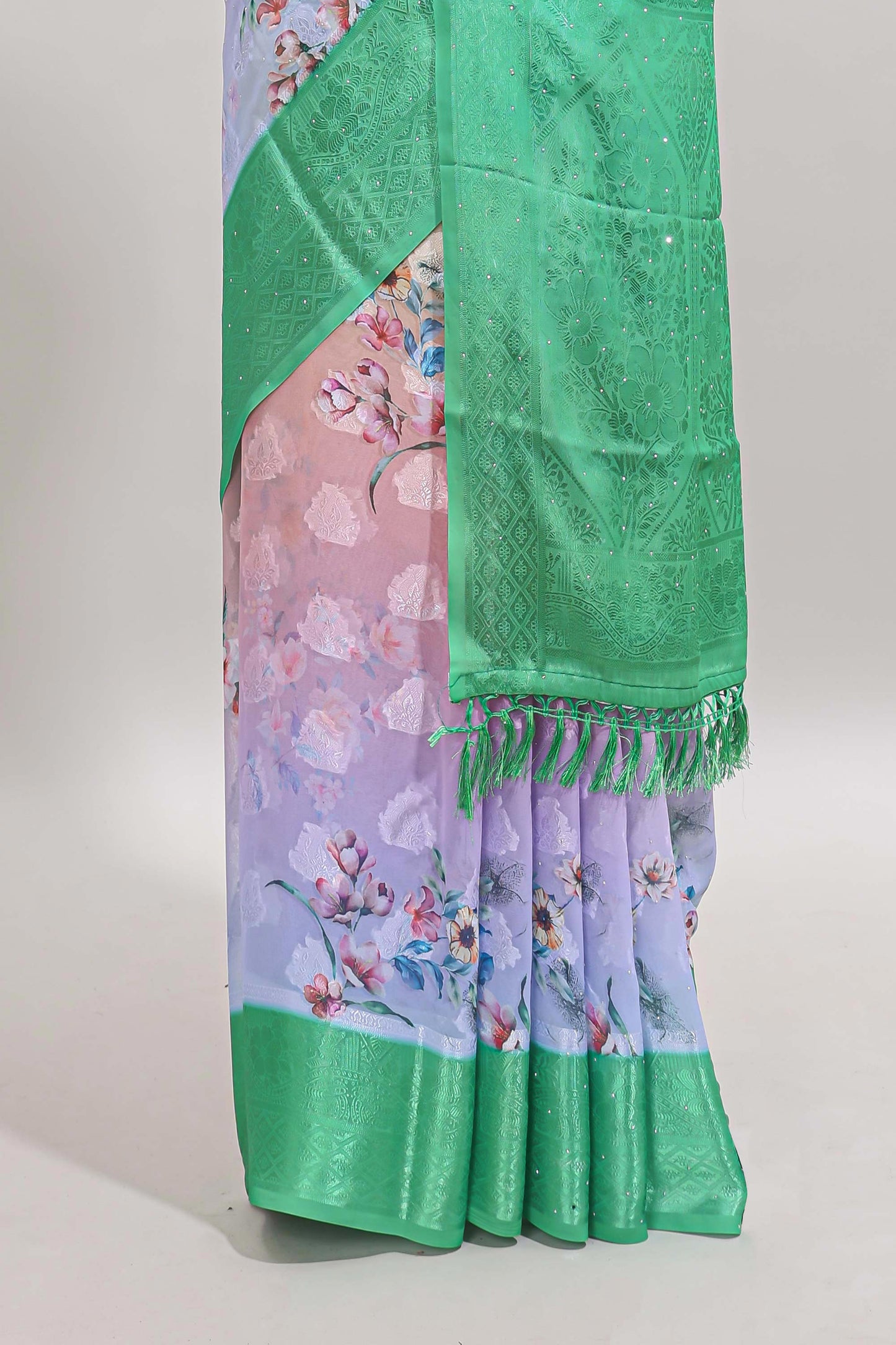 Multi color floral design georgette saree with contrast zari border and blouse