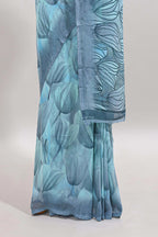 Blue floral design georgette saree with self border and matching blouse