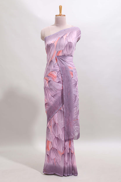 Electric lavender floral design georgette saree with self border and matching blouse