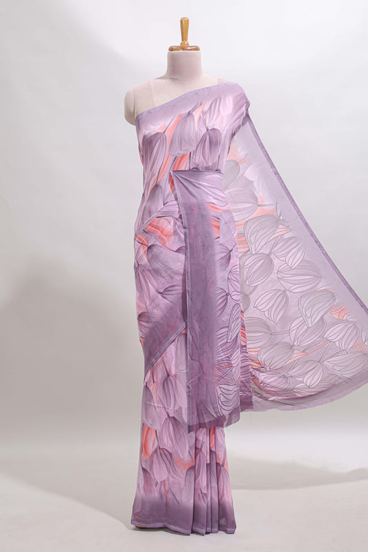 Electric lavender floral design georgette saree with self border and matching blouse