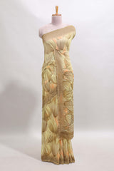 Soft yellow floral design georgette saree with self border and matching blouse