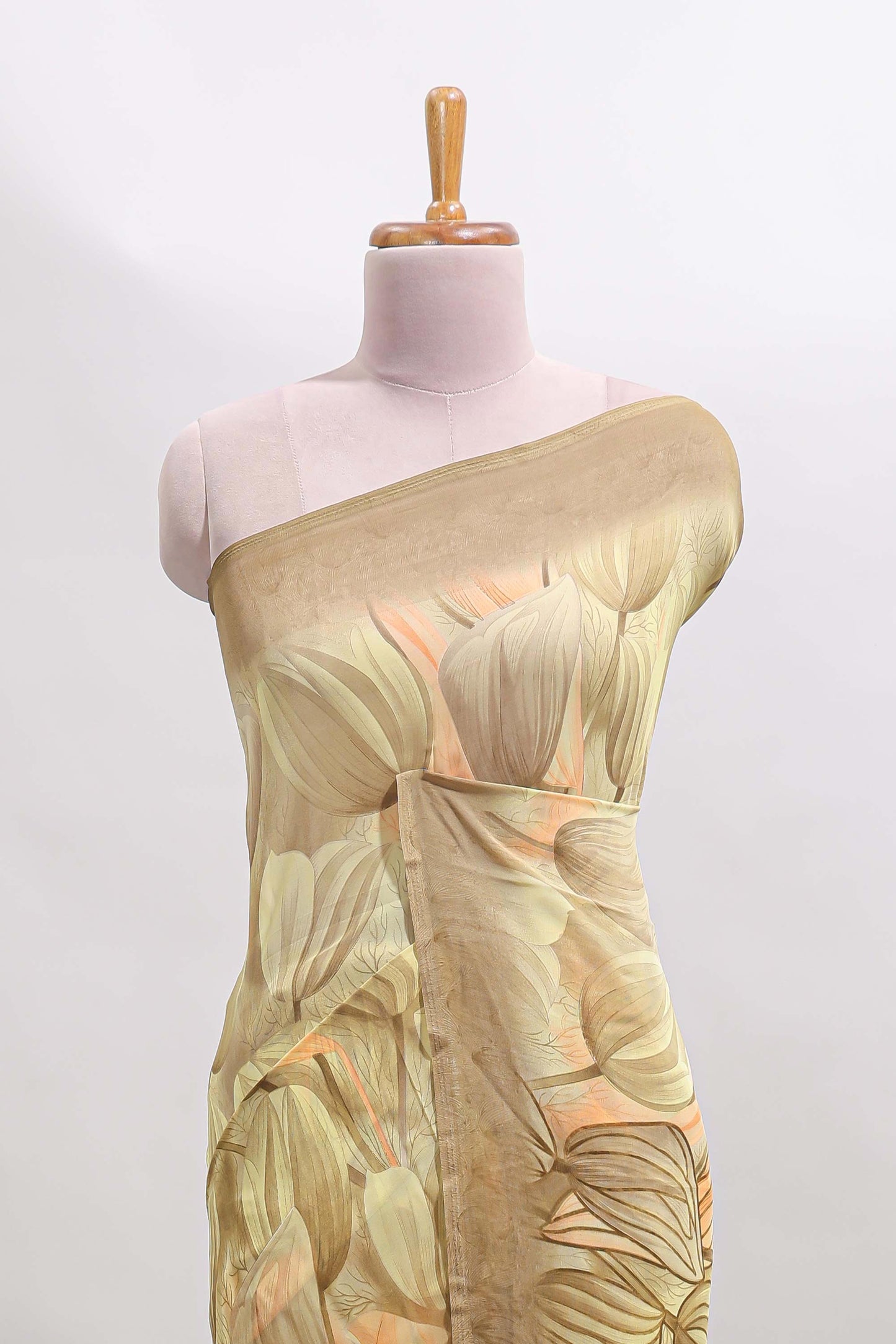 Soft yellow floral design georgette saree with self border and matching blouse