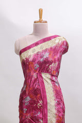 Magenta floral design georgette saree with contrast border and matching blouse