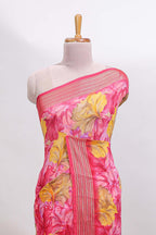 Pink floral design georgette saree with self border and matching blouse