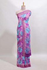Lavender floral design georgette saree with self border and matching blouse