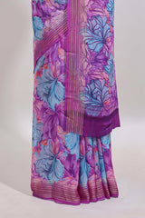 Lavender floral design georgette saree with self border and matching blouse