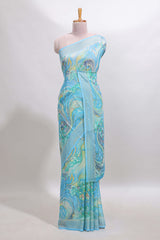 Blue floral design georgette saree with self border and matching blouse