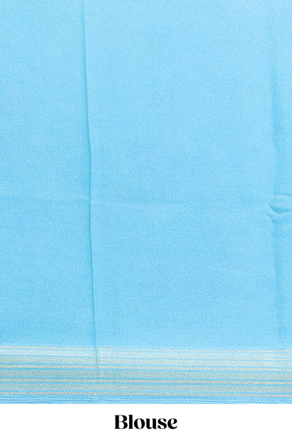 Blue floral design georgette saree with self border and matching blouse