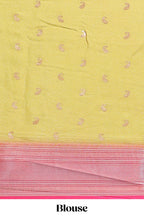 Lemon yellow floral design georgette saree with contrast border and matching blouse