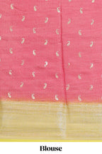 Pink floral design georgette saree with contrast border and motifs blouse