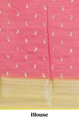 Pink floral design georgette saree with contrast border and motifs blouse