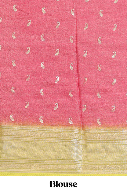 Pink floral design georgette saree with contrast border and motifs blouse