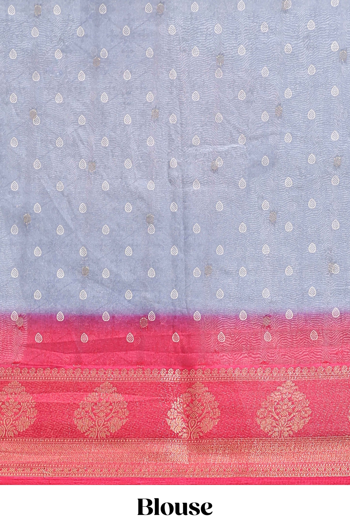 Mauve blue floral design georgette saree with contrast border and motifs blouse