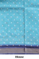 Blue floral design georgette saree with contrast border and motifs blouse