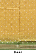 Golden yellow floral design georgette saree with contrast border and motifs blouse