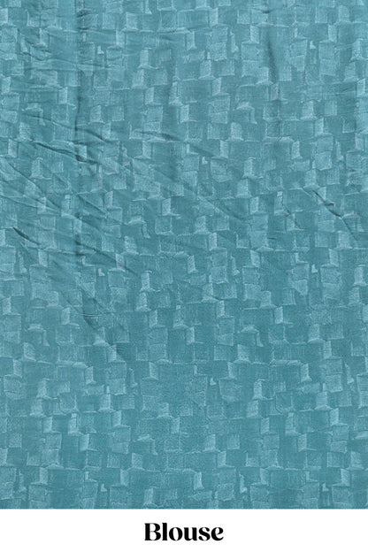 Turquoise blue geometirc digital print georgette saree with self scallop border and matching blouse