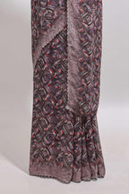 Mauve brown geometirc digital print georgette saree with self scallop border and matching blouse