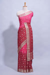 Rani pink double shaded zari checks georgette saree with small zari border and self pallu along with matching zari buttas blouse piece