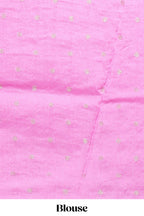 Mustard yellow and pink double shaded zari checks georgette saree with small zari border and self pallu along with matching zari buttas blouse piece