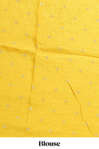 Yellow and violet double shaded zari checks georgette saree with small zari border and self pallu along with matching zari buttas blouse piece