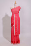 Red zari checks georgette saree with small zari border with self pallu and matching blouse