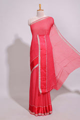 Red zari checks georgette saree with small zari border with self pallu and matching blouse