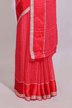 Red zari checks georgette saree with small zari border with self pallu and matching blouse