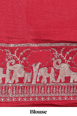 White zari checks georgette saree with small zari border and contrast aari work blouse