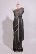 Black zari checks georgette saree with small zari border with self pallu and matching blouse