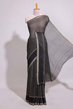 Black zari checks georgette saree with small zari border with self pallu and matching blouse