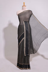 Black zari checks georgette saree with small zari border with self pallu and matching blouse