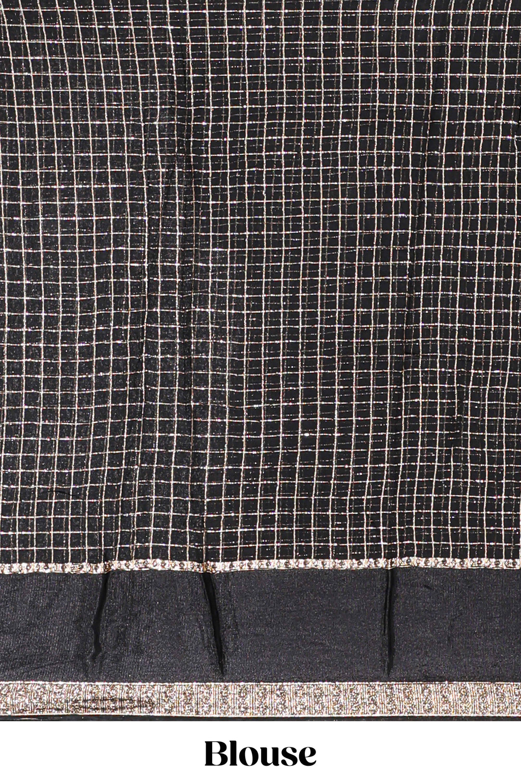 Black zari checks georgette saree with small zari border with self pallu and matching blouse