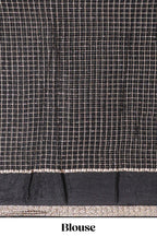 Black zari checks georgette saree with small zari border with self pallu and matching blouse