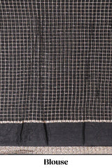 Black zari checks georgette saree with small zari border with self pallu and matching blouse