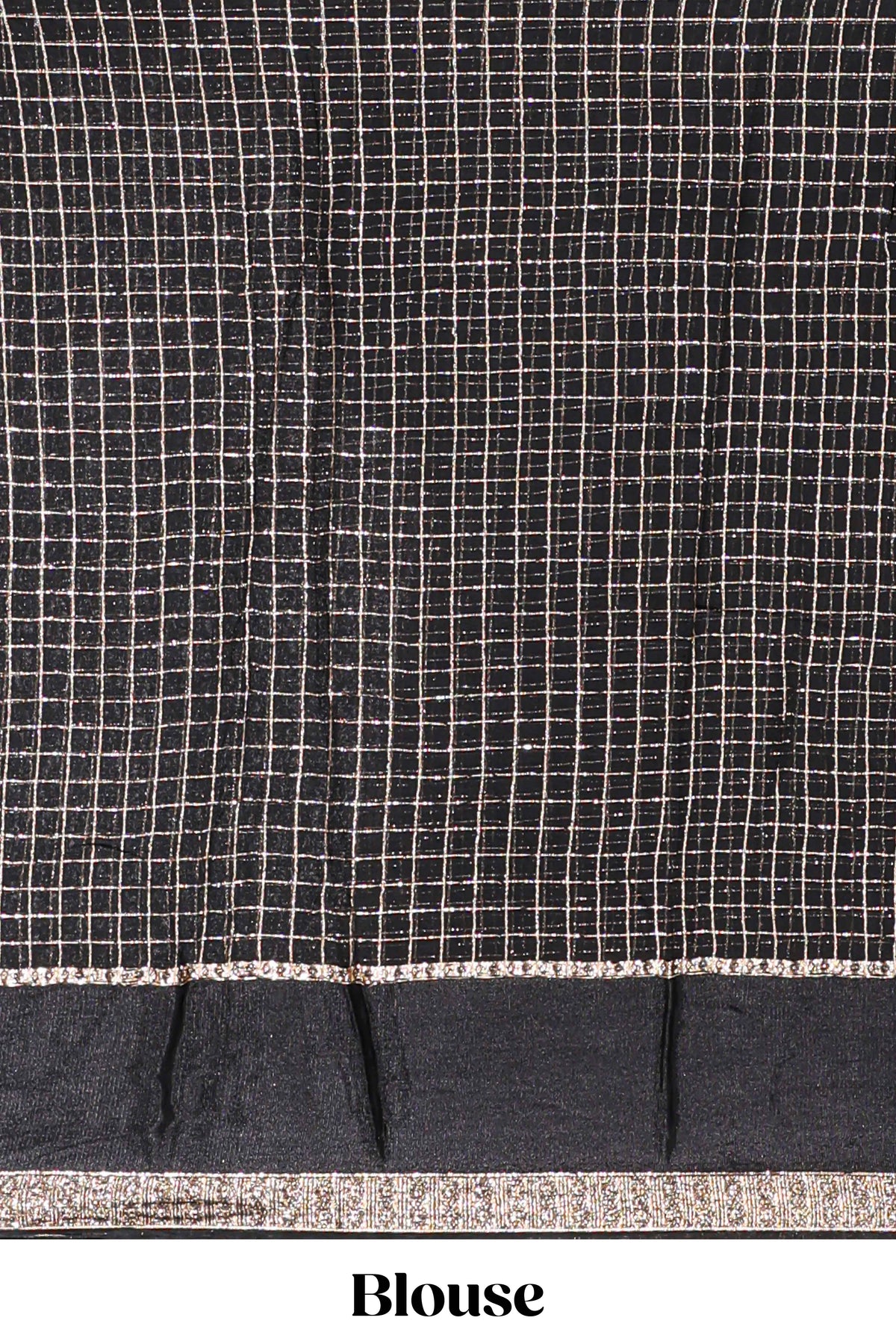Black zari checks georgette saree with small zari border with self pallu and matching blouse