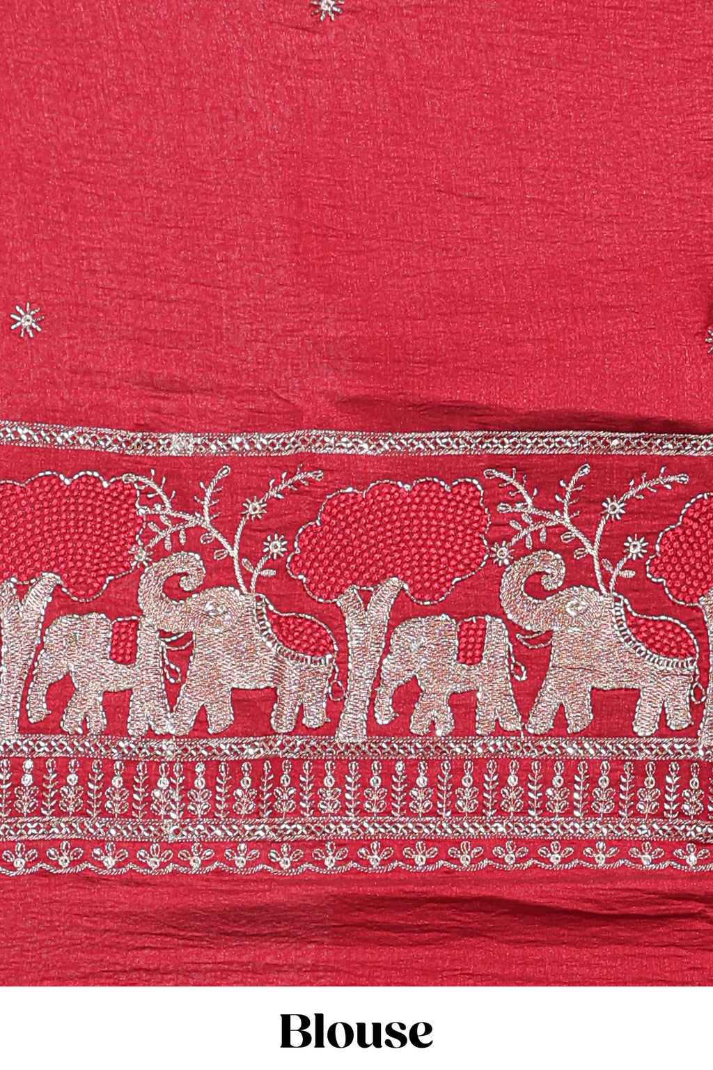 Peach zari checks georgette saree with small zari border and contrast aari work blouse