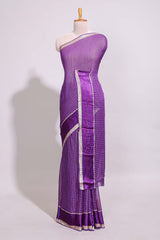 Violet zari checks georgette saree with small zari border with self pallu and matching blouse