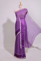 Violet zari checks georgette saree with small zari border with self pallu and matching blouse