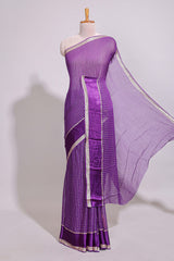 Violet zari checks georgette saree with small zari border with self pallu and matching blouse