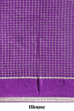 Violet zari checks georgette saree with small zari border with self pallu and matching blouse