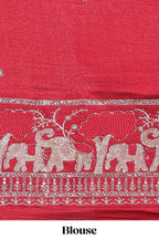 Peach  checks georgette saree with small  border and contrast aari work blouse
