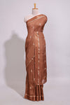 Brown Dola silk saree all over zari buttas small zari border with self pallu and matching blouse