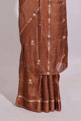 Brown Dola silk saree all over zari buttas small zari border with self pallu and matching blouse
