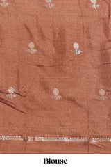 Brown Dola silk saree all over zari buttas small zari border with self pallu and matching blouse