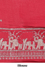 Cream zari checks georgette saree with small zari border and contrast aari work blouse